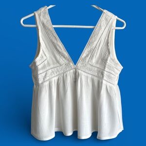 Melrose Place White Poly Crepe Cropped Peplum Tank Top Lace Size S NWOT